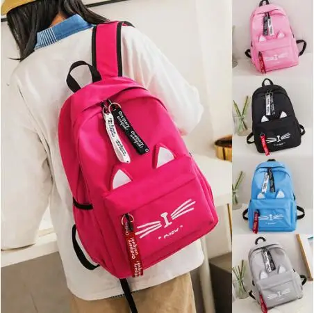 

Cute Cartoon Cat Ears Backpack Girl Schoolbag for Teenage Women Back Pack Nylon School Backpack Famale Teen Bagpack 2019 new