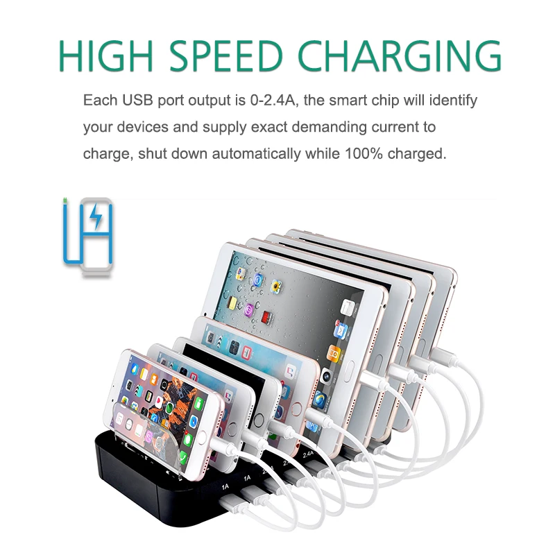Evfun Estación de Carga USB Con líneas cortas Base de Carga Cargador Universal Soporte de Carga USB