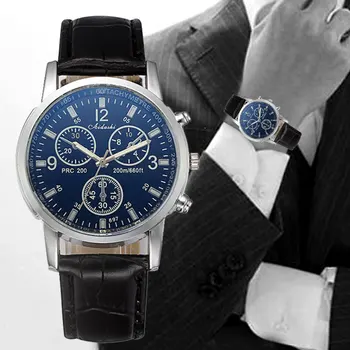 

2018 Fashion Faux Leather Blue Ray Men's Watches Quartz Wristwatch Relogio Masculino Casual Watch Clock Birthday Christmas Gift