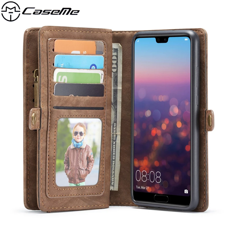 

CaseMe Multifunction Phone Cases for Huawei P20 PU Leather Cases Zipper Wallet Card TPU Magnetic Back Cover for huawei P20 Pro