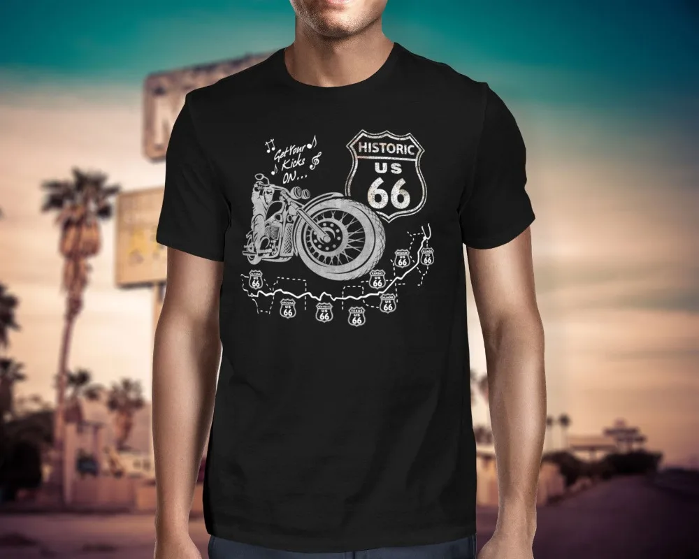 

2019 Fashion Short Creative Printed T-Shirt Men'S Tee Route 66 Historic Highway Legend Biker Men T-Shirt sexy T-Shirts