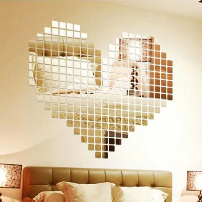 

New Fashion 100pcs/lot Bling Acrylic Mural Wall Sticker Mosaic Mirror Wall Stickers Home Decor Effect Room DIY Adesivo De Parede
