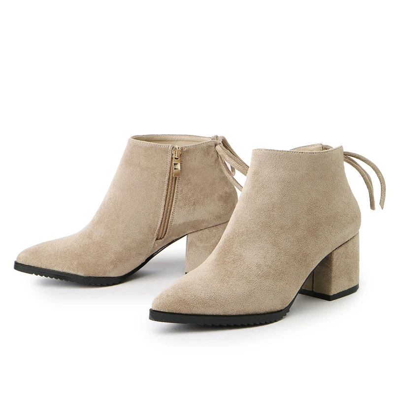 

Lianhuaxiang 2018 new Women Boots Winter Martin Pointed Toe chunky heels Woman Boots Fashion suede Woman Boots High Heels