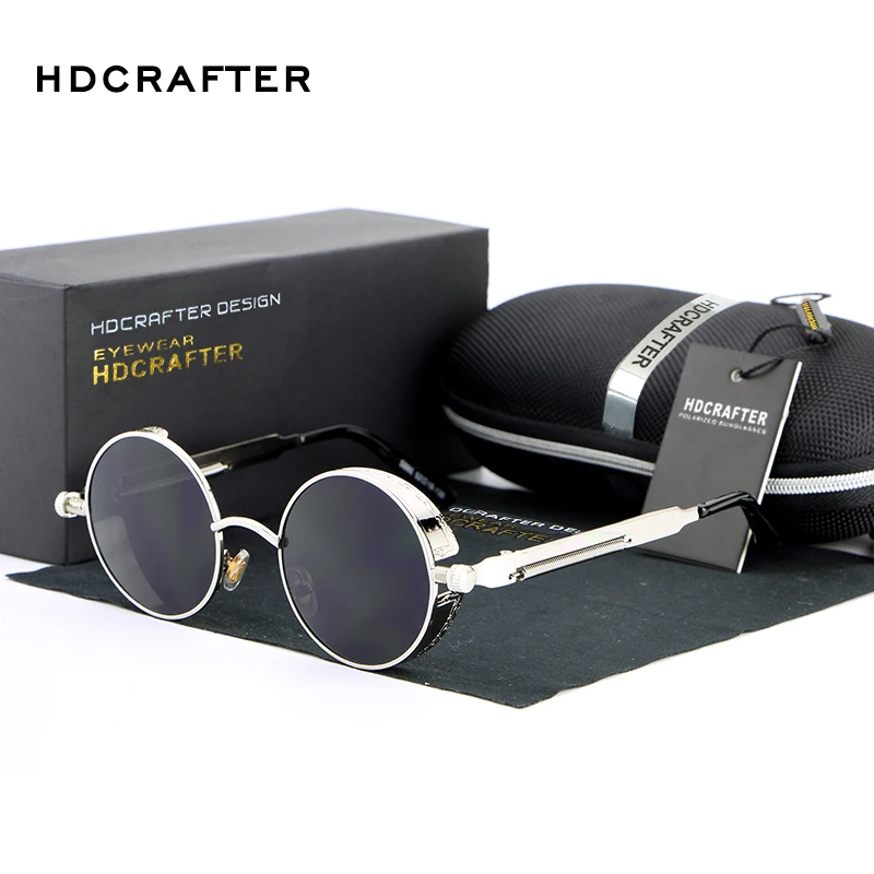 

HDCRAFTER Steampunk Sunglasses Vintage Retro Men Women Brand Designer Metal Frame Round Sun Glasses Sunglass oculos de sol