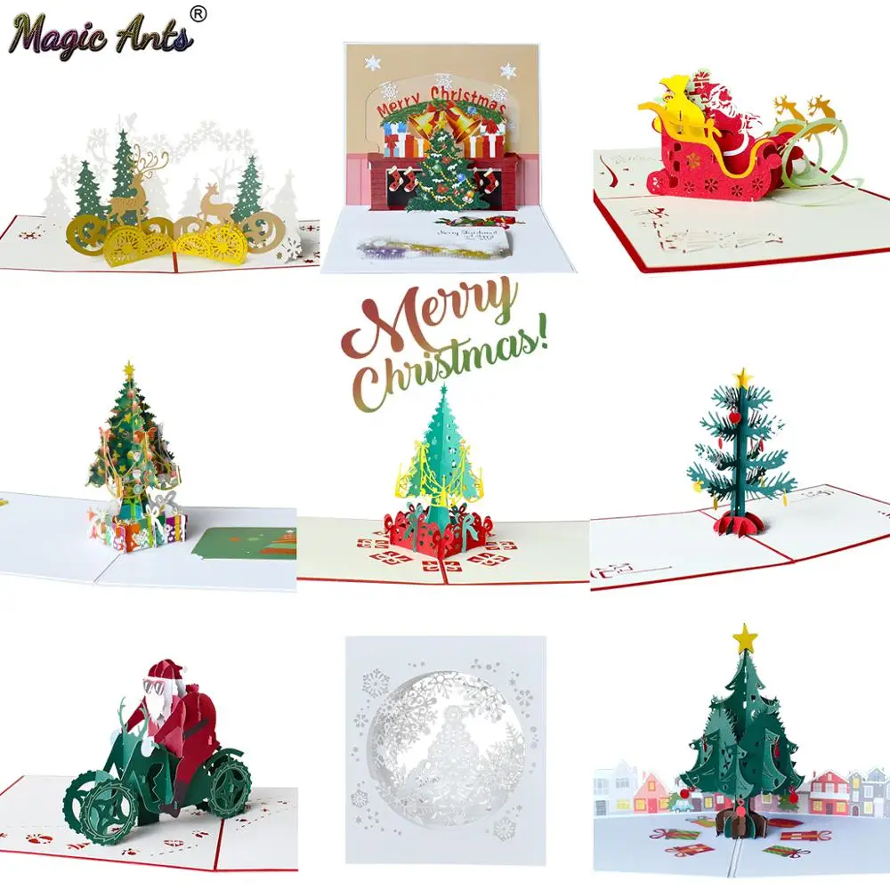 

Christmas Card 3D Pop Up Cards Merry Christmas Winter Holiday Greeting Cards Gifts Snowflake