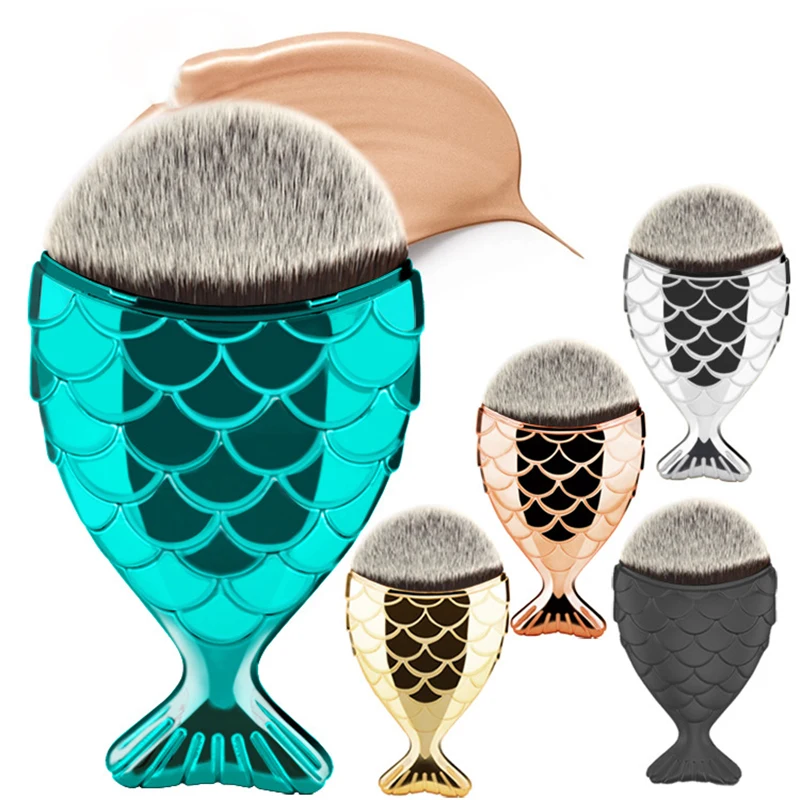 

1Pcs Professional Mermaid Shape Makeup Brush Powder Blush Foundation Cosmetic Fish Brush Makeup Tools 5 Colors Fishtail Brushes