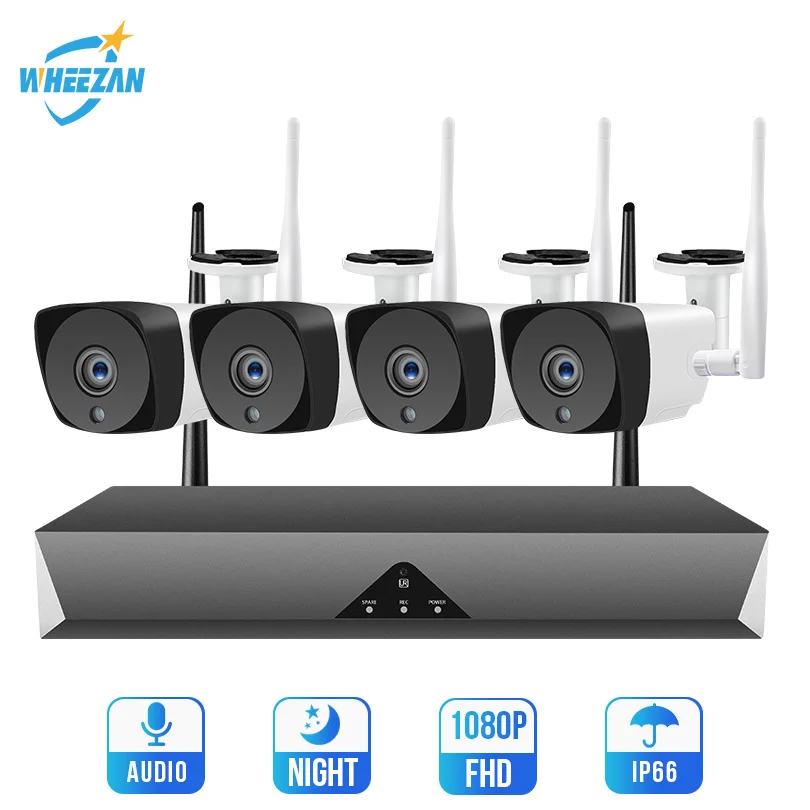  Wheezan sistema de cámara cctv 1080P wifi NVR 4CH de Audio seguridad kit de cámara al aire libre P2