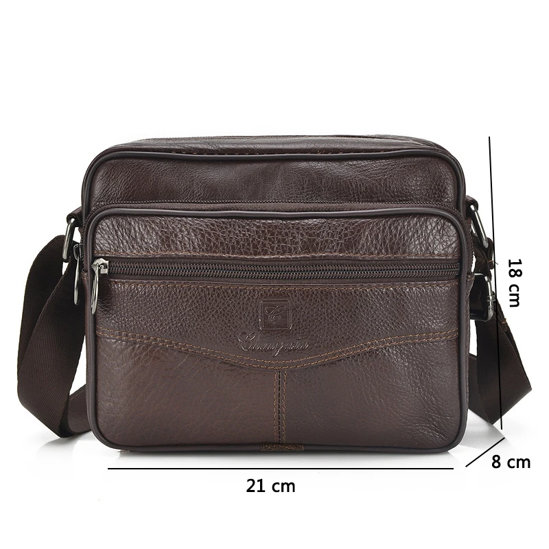 Genuine Cowhide Leather Shoulder Bag Small Zipper Messenger Bags Men Travel Crossbody Bag Handbags New Fashion Men Bag Flap