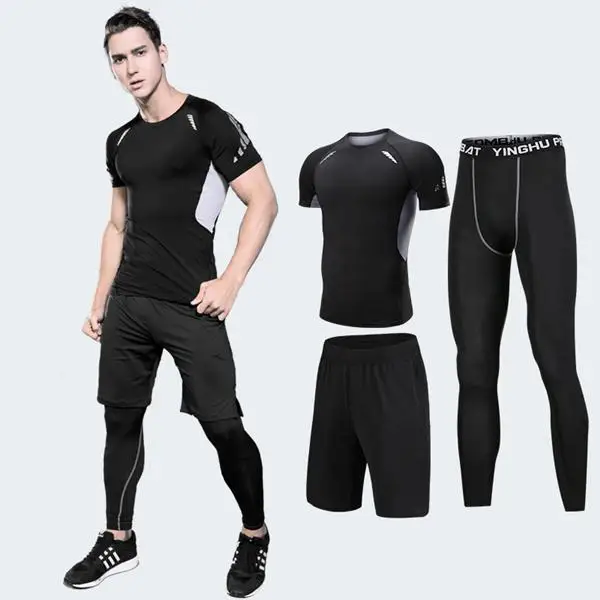 3pcs SYH short set Мужские Компрессионные спортивные костюмы, трико для спортзала, тренировочная одежда, комплект для тренировок, бега, спортивный костюм для бега, сухая посадка размера плюс - Цвет: 3pcs SYH short set