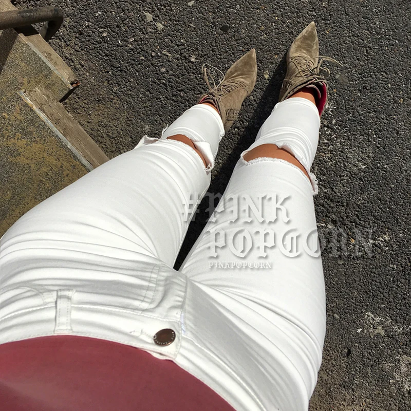 Good Quality Fashion High Waist Skinny Jeans Femme Stretch Pink/White/Black Pants Denim With Pockets Ripped Jeans Women Good Quality Fashion High Waist Skinny Jeans Femme Stretch Pink/White/Black Pants Denim With Pockets Ripped Jeans Women