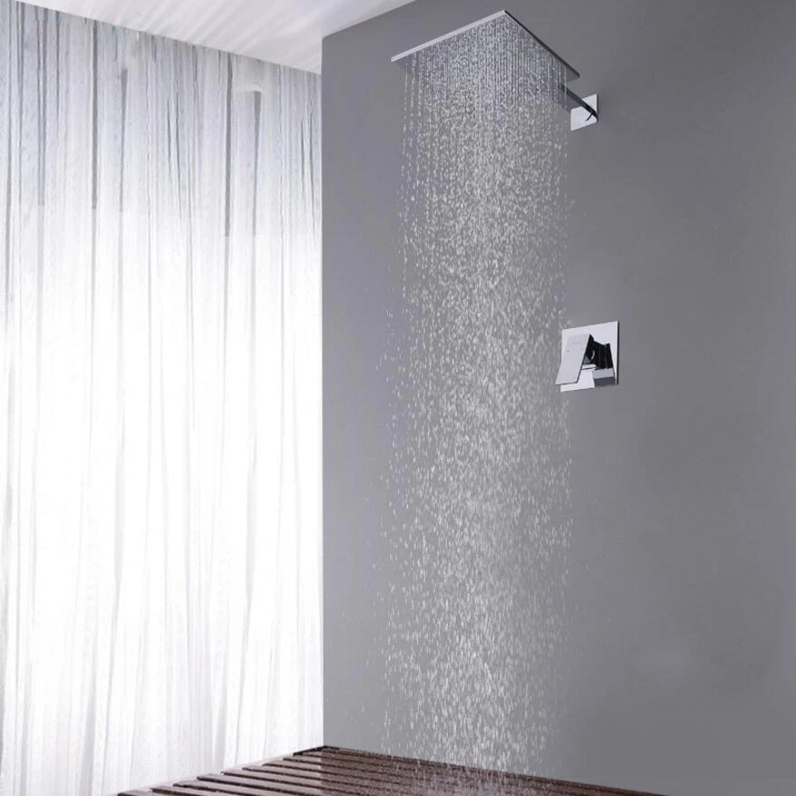

Shower Faucet Chrome Finish Wall Mounted European Style Bathroom Faucet Set Rainfall Square Big Shower Head Valve Bath Mixer Tap