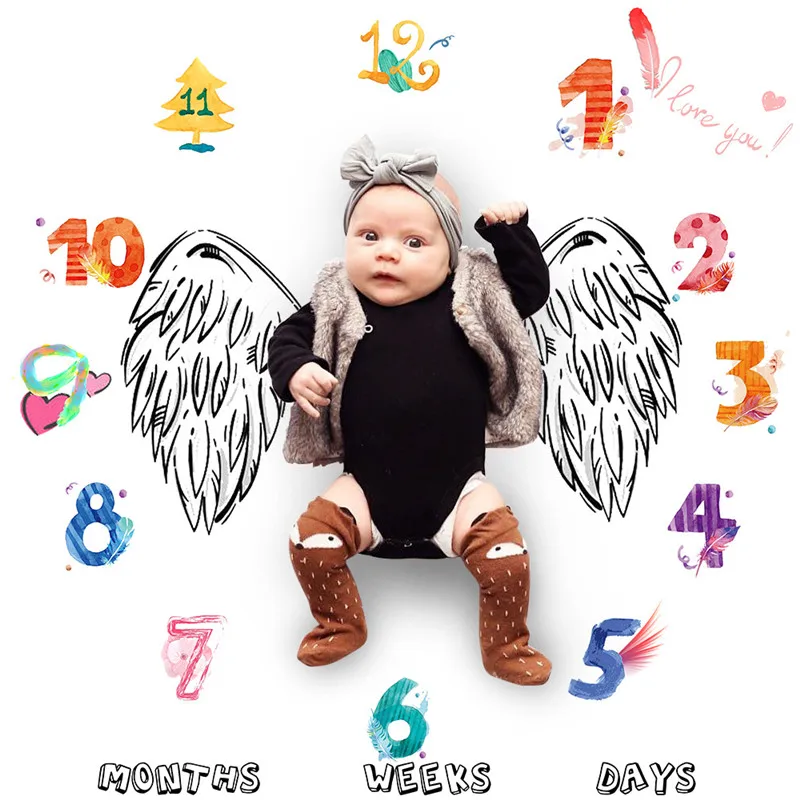 

2018 Newborn Baby Milestone Blanket Photography Prop Background Monthly Growth Shooting Photo Bedding Wrap Swaddle 100x100cm