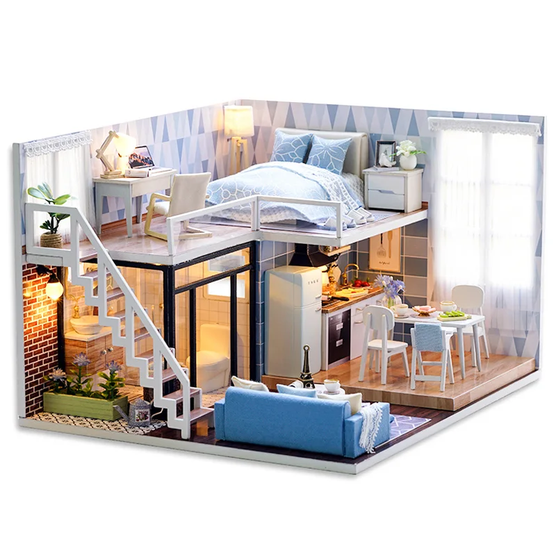 CUTEBEE DIY Doll House Wooden Doll Houses Miniature Dollhouse Furniture Kit with LED Toys for Children Christmas Gift  L023 24