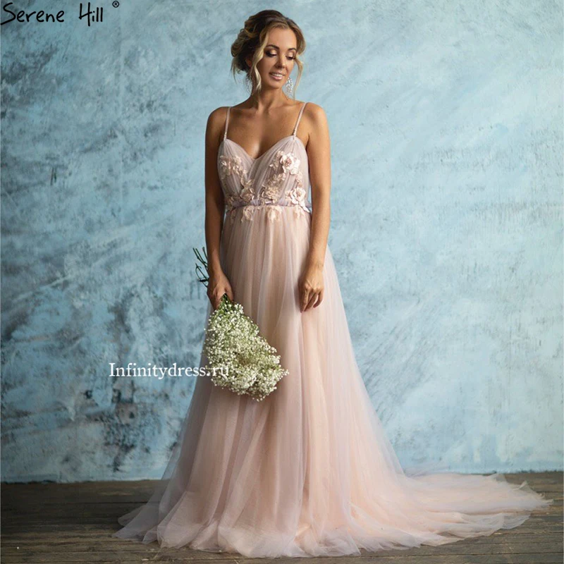 

Custom Made Sleeveless V-Neck Pink Formal Evening Dresses Pink Flowers Beading Backless Fashion Evening Gowns 2019 HA2187