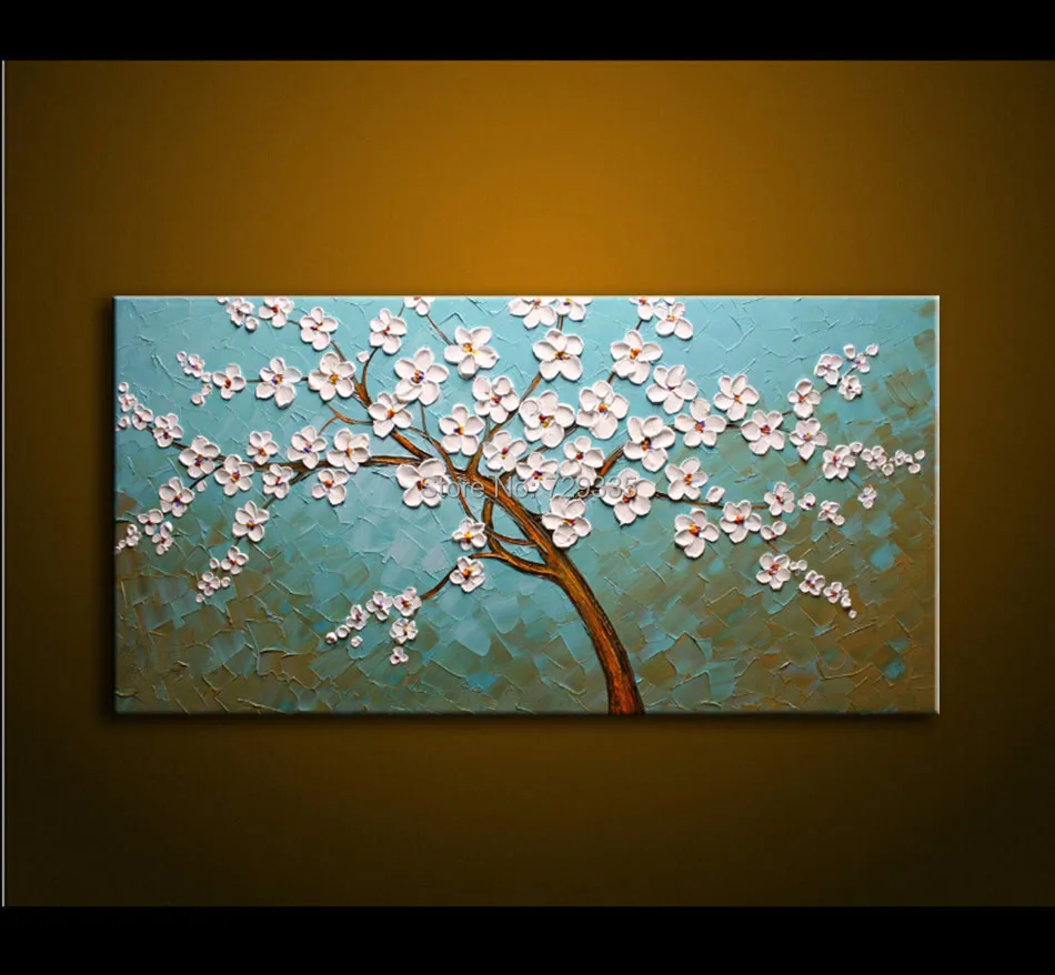 

Hand-painted Modern Home Decor living Room Hall Wall Art Picture White Flower Thick Colors Palette Knife Oil Painting on canvas