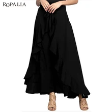 ROPALIA wrap юбки для женщин новые повседневные модные темно-синие шифоновые свободные штаны с завязками на талии и рюшами Черные Серые
