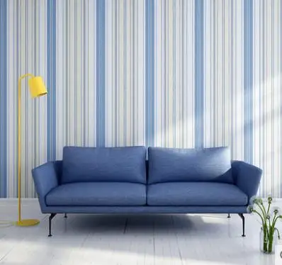

Non-self-adhesive Mediterranean wallpaper striped bedroom non-woven wallpaper living room TV background wall paper blue