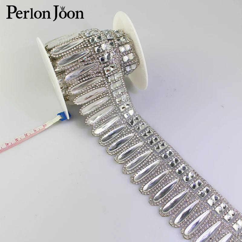 1 yard 5cm width hot fix rhinestone glass style webbing wing rhinestone tape iron on shoes bag clothing accessories RT013