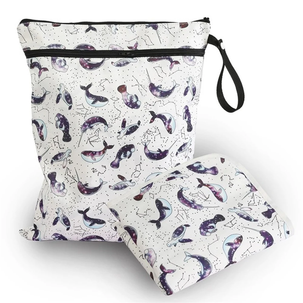

Waterproof Reusable Baby Nappy Bag with Changing Pad Fashion Imprint Cloth Diaper Wet/Dry Bags Stroller Storage Bag