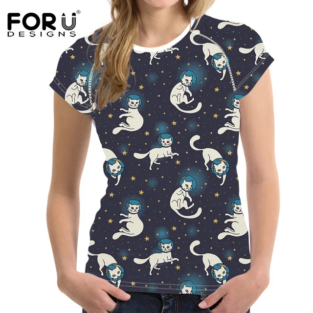 FORUDESIGNS/женская летняя футболка размера плюс S-XXL, женская футболка с 3D принтом, модная женская футболка с рисунком кота - Цвет: YQ576BV
