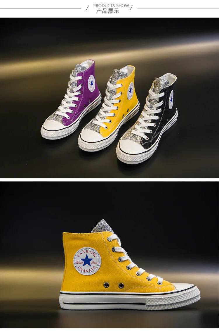 Zhenwei مطرزة عالية أعلى حذاء قماش الترفيه بلينغ Glitt أحذية نسائية منصة أحذية رياضية تزلج الأحذية حذاء امرأة