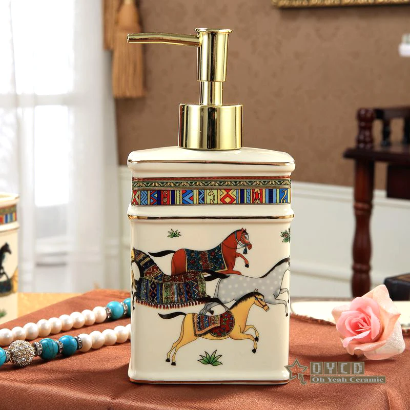 Ceramic soap dispenser ivory porcelain god horse design hand liquid