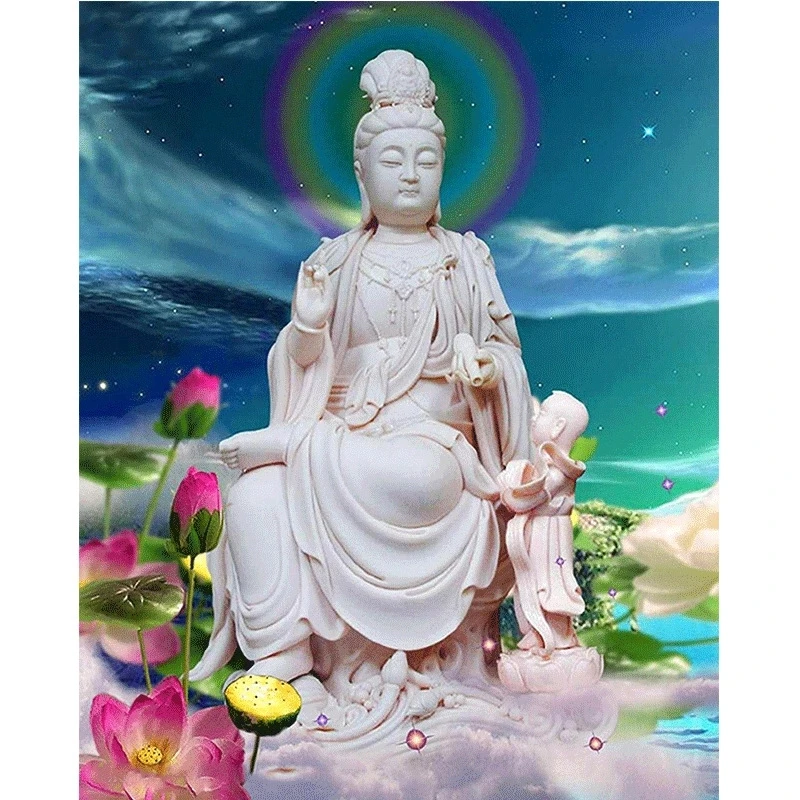 Алмазная 5d-картина с статуей Будды Guanyin мозаика сделай сам вышивка крестиком в