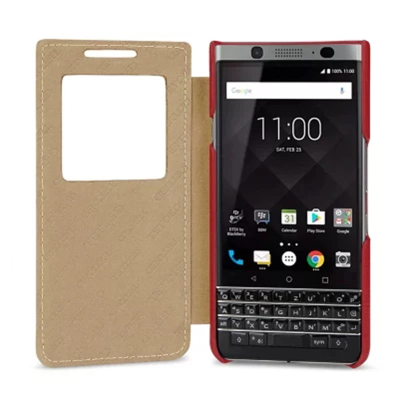 Genuine Leather Case For Blackberry KEYone Window