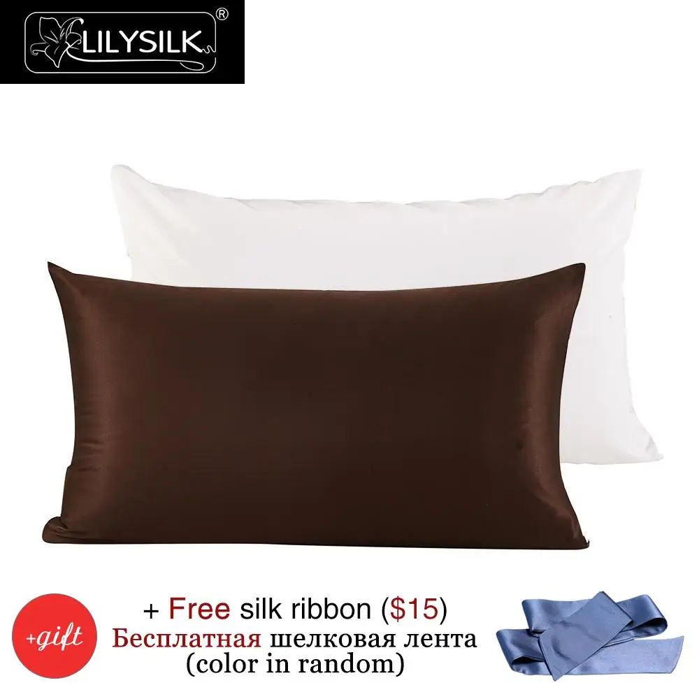 Lilysilk Mulberry Silk Cotton Pillowcase Charmeuse Satin 22 Momme Silk Pillow Cover Cotton Underside King Queen