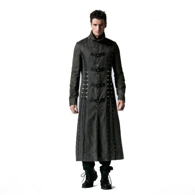 Punk Patchwork Long Coats Heavy Metal Bandage Winter Men