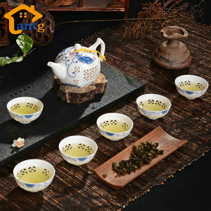 s Exquisite Tea Service,Drinkware 7pcs Bone China Tea Set Ceramic KungFu Teapots & Cups ,Black Ware High Quality