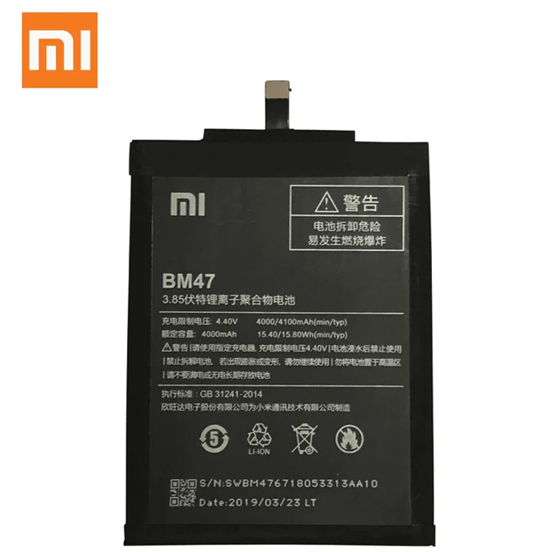 XIAOMI BM47 сменный аккумулятор для Xiaomi Redmi 3 3S 3X 4X Redmi3 Pro Redrice аутентичные аккумуляторы для телефонов 4100 мач