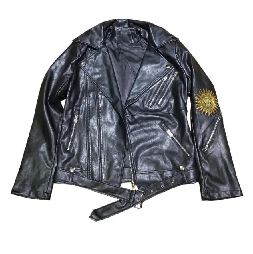 Новая мужская мотоциклетная кожаная куртка Роскошная брендовая свободная кожаная куртка с принтом сценические костюмы в стиле хип-хоп певицы