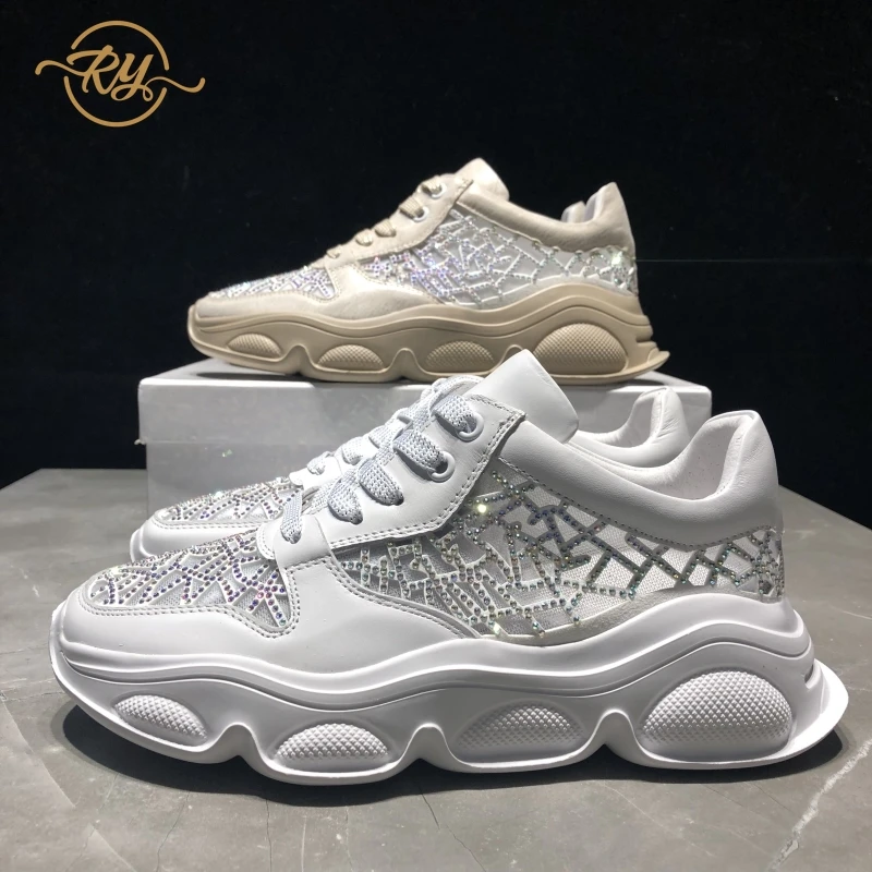 

RY-RELAA women sneakers Genuine Leather women fashion sneakers women 2018 platform sneakers rhinestone shoes white shoes