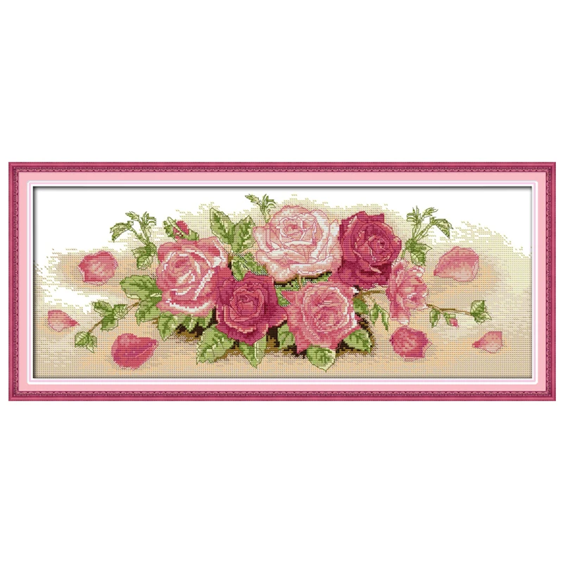 

Pink Rose (2) Patterns Counted Cross Stitch 11CT 14CT Cross Stitch Set Wholesale Flower Cross-stitch Kit Embroidery Needlework