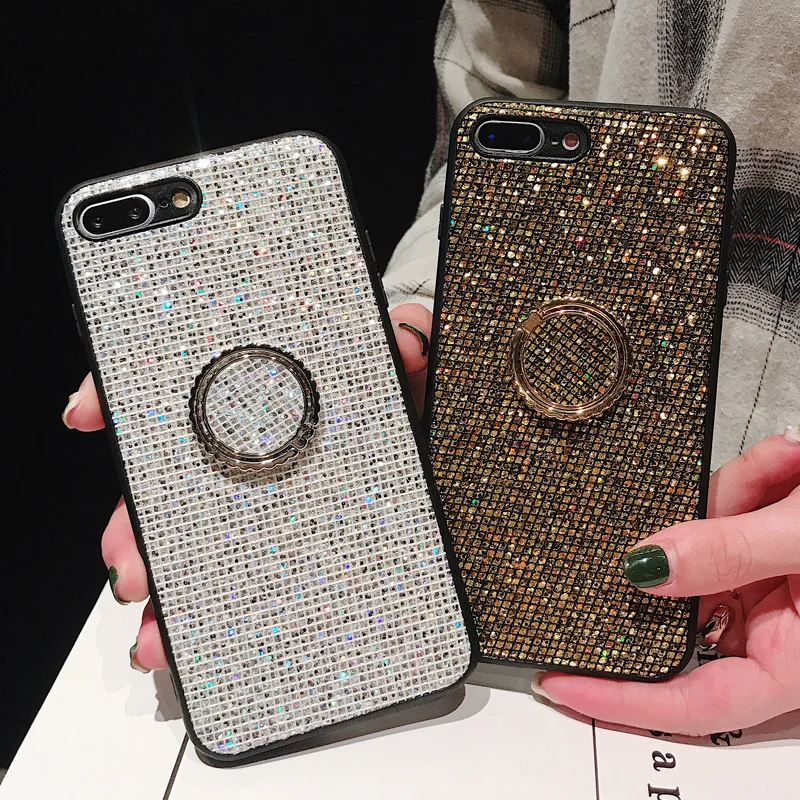 Luxury Bling Shinning Glitter Powder Soft Case For iPhone 6S 7 8 Plus 11 Pro Max Cover Finger ring for XR XS Cases | Мобильные