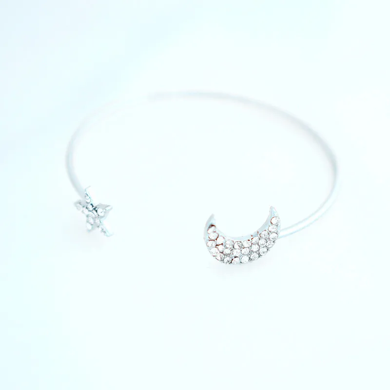 Модные женские браслет в форме сердца Луна Звезда открытый кристалл браслет из золота и серебра Набор Леди Темперамент Свадебная вечеринка ювелирные изделия