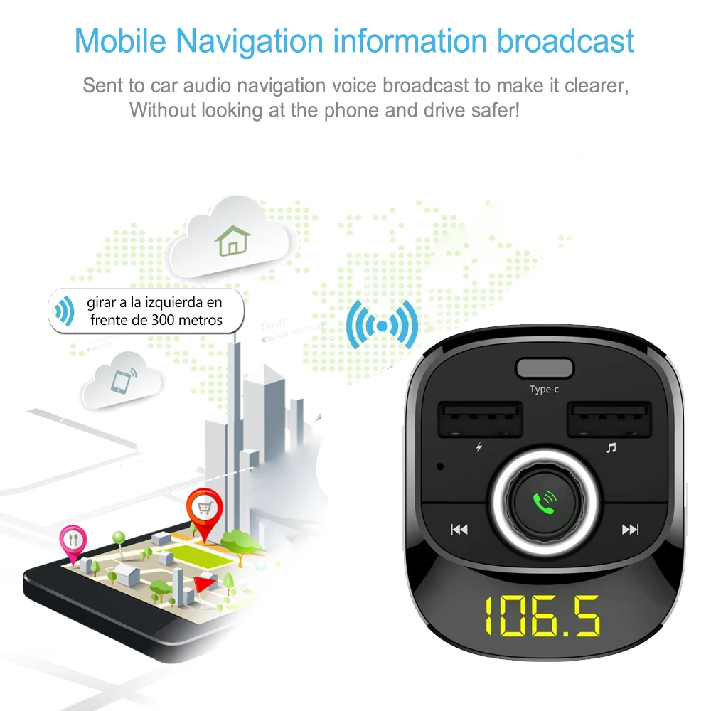 Автомобильный MP3 аудио плеер JINSERTA 12 В 24 Bluetooth FM передатчик HandsFree Type C быстрое