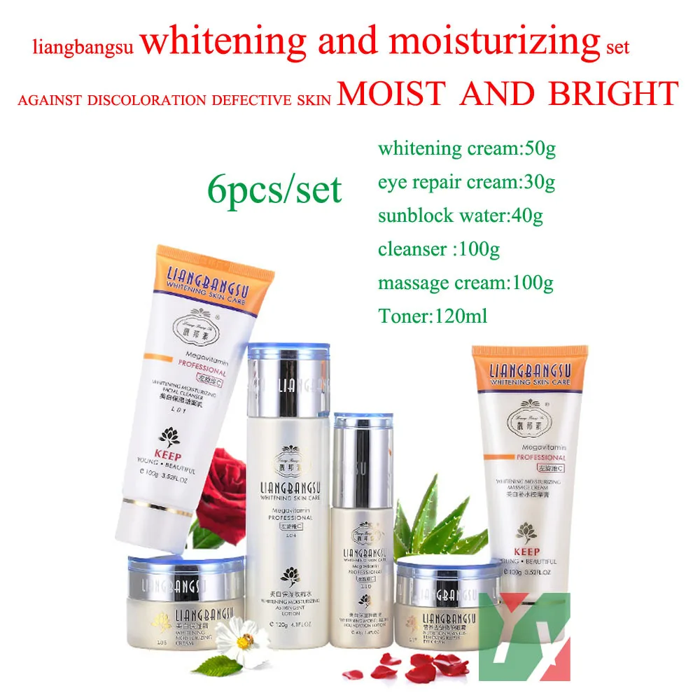 

100% genuine face care 6pcs/set hot Wholesale and retail liangbangsu whitening moisturizing set