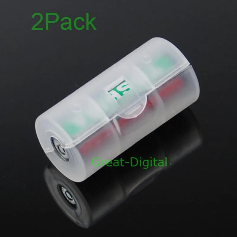 2x AA to C Size Battery Converter Adaptor Adapter Casein Battery Storage Boxes from Consumer