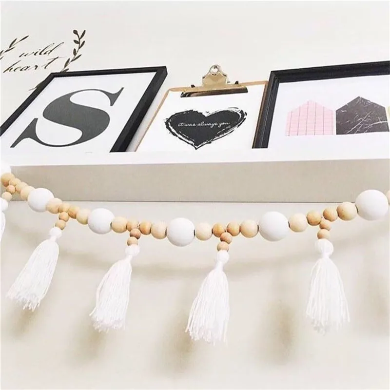 Nórdico 1 chico niño bebé habitación hilo y Guirnalda de cuentas colgante con borla perla Decoración Accesorios para chico adorno de tienda de regalo