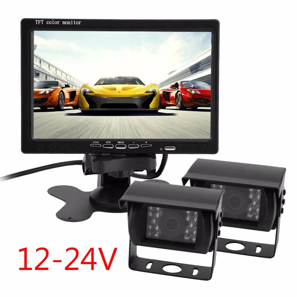 

New 2 Pcs Infrared Night Vision Wire Rearview Backup Reverse Camera + 7 Inch 640*480 Car Monitor Rear View System