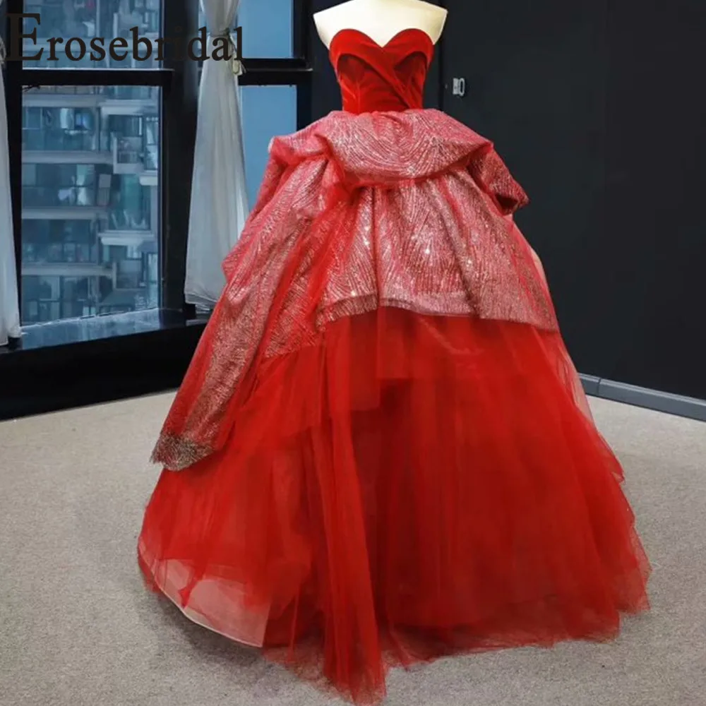 Erosebridal Новое поступление красное винтажное вечернее платье без бретелек бальное