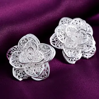 

new Beautiful Flower silver stud earrings for woman lady high quality fashion classic jewelry stud