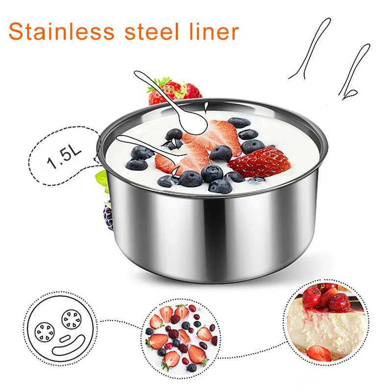 Kbxstart Automatic Yogurt Maker Machine 1.5L Natto Rice Wine Maker DIY Tool Stainless Steel Inner Yoghurt Beker 220V 4