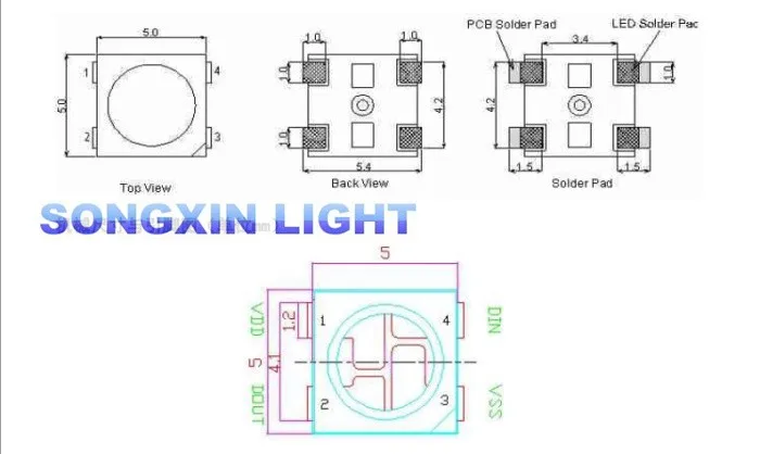 100 шт. WS2812B(4 контакта) 5050 SMD WS2812 индивидуально адресуемый цифровой RGB светодиодный чип 5 в WS2812B ws2812b 2812 светодиодный чип IC SMD