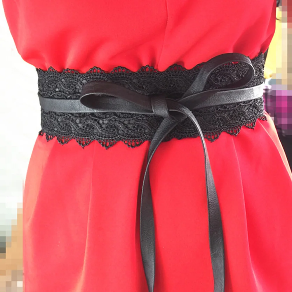 Женский кружевной широкий пояс из мягкой кожи широкий кружевной Цветочный галстук вокруг талии платье корсет 200-113