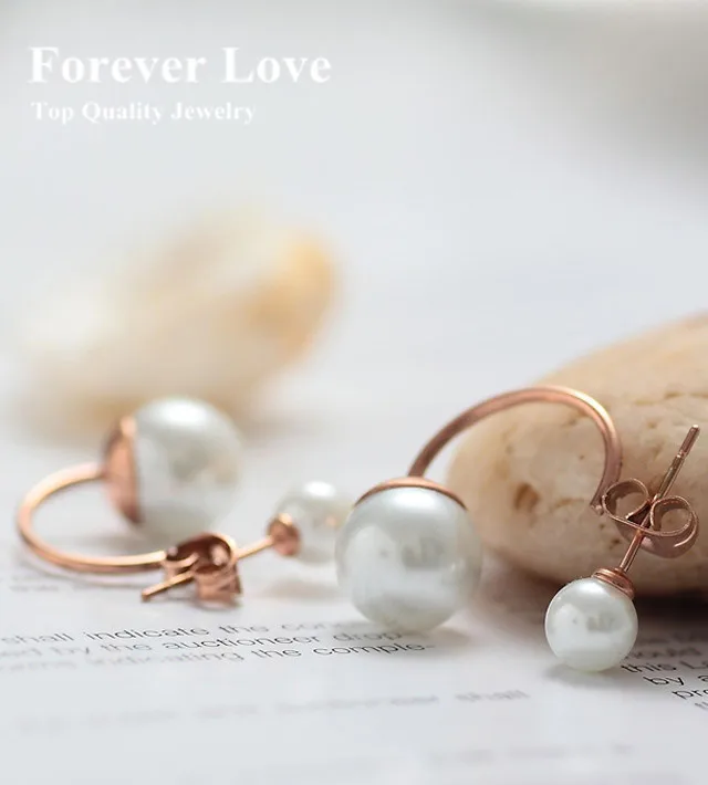 Elegant Double Pearls Earring font b Fine b font font b Jewelry b font Titanium Steel