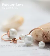 Elegante Perlas de Doble Pendiente Joyería Fina de Acero de Titanio With18K Rose Plateó Moda Mujer Mayor El Envío Libre No Se Desvanece