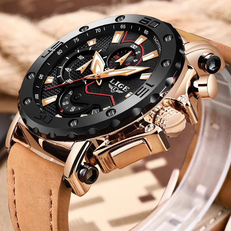 

2019 Relogio Masculino LIGE Watches Mens Top Luxury Brand Chronograph Sport Man Watch Military Leather Clock Quartz Wristwatch